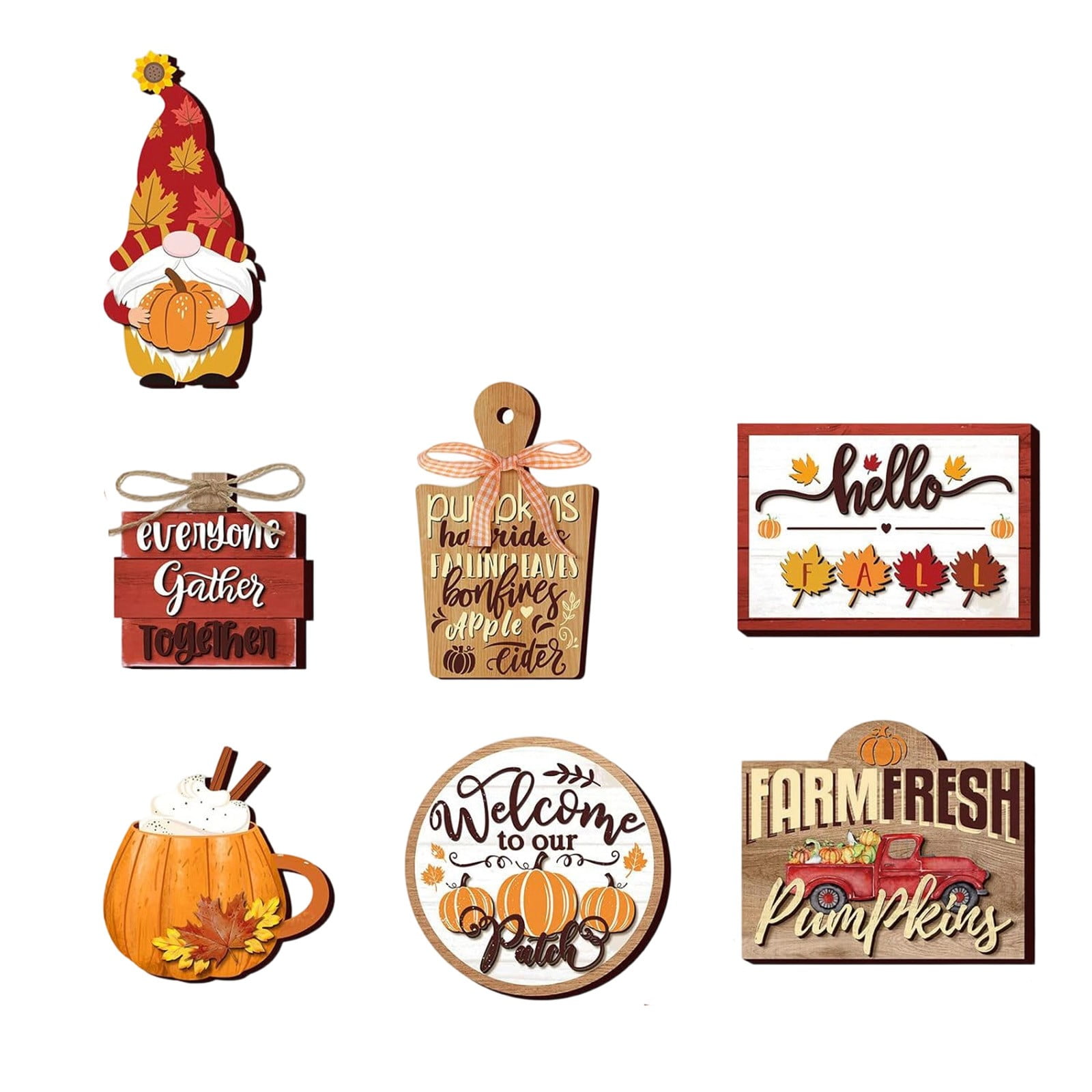 Fall Decor Pack for Tiered Tray 15-Piece Wooden Pumpkin Corn and Leaf Pieces for Thanksgiving Tables