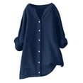 thumbnail image 2 of Womens Blouses Summer Solid Color Stank Button Down Long Sleeve Loose Smock Tops Holiday-Wear, 2 of 4