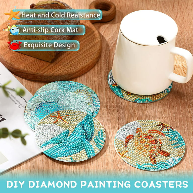 Diamond Painting Coasters with Holder, 6pcs Mandala Diamond Painting Coasters, Adults Cork Mat Diamond Painting Coasters Kits for Beginners Paint