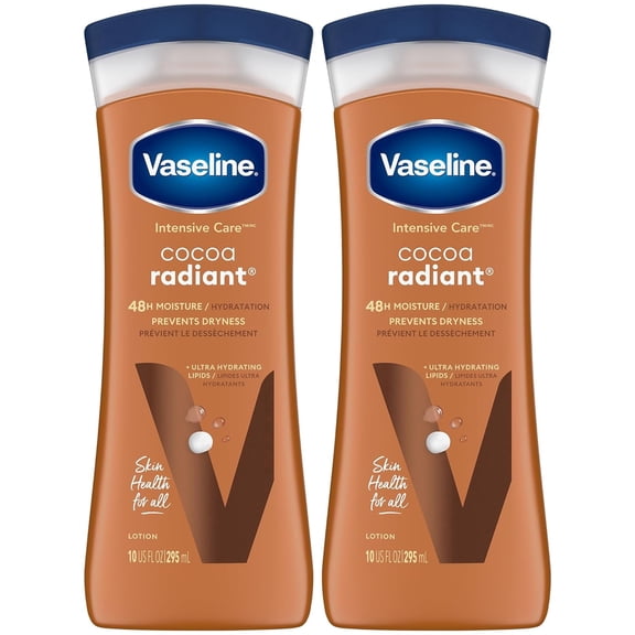 Vaseline Cocoa Radiant 2-Pack – Intensive Care Moisturizing Hand and Body Lotion with Ultra-Hydrating Lipids, Pure Cocoa Butter, 10 Oz Ea