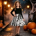 thumbnail image 5 of Girls' Halloween Two Piece Long Sleeve Dress Twisted Tree Bat Print Bow Belt A Line Flowy Skirt Kids Role Play Costume for Girls 5-14Y, Halloween Costumes for Girls White a 11 Years, 5 of 9