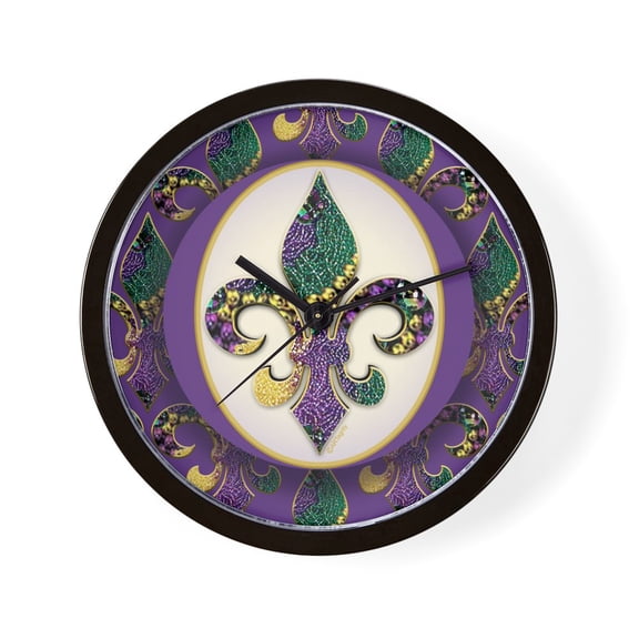 CafePress - Fleur De Lis Mardi Gras Beads - 10" Quartz Analog Battery-Powered Modern Wall Clock, Unique