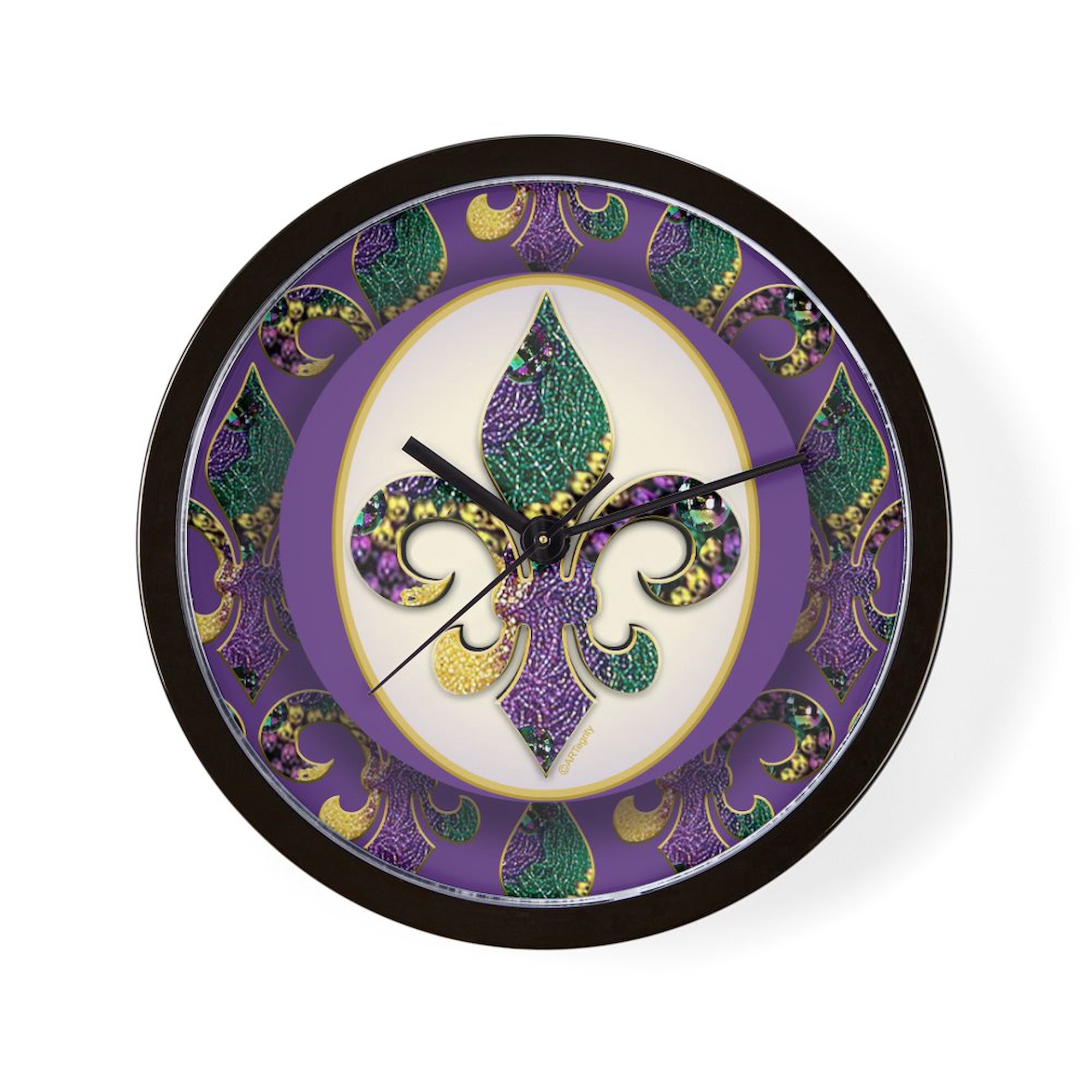 CafePress - Fleur De Lis Mardi Gras Beads - 10 Quartz Analog Battery-Powered Modern Wall Clock Unique