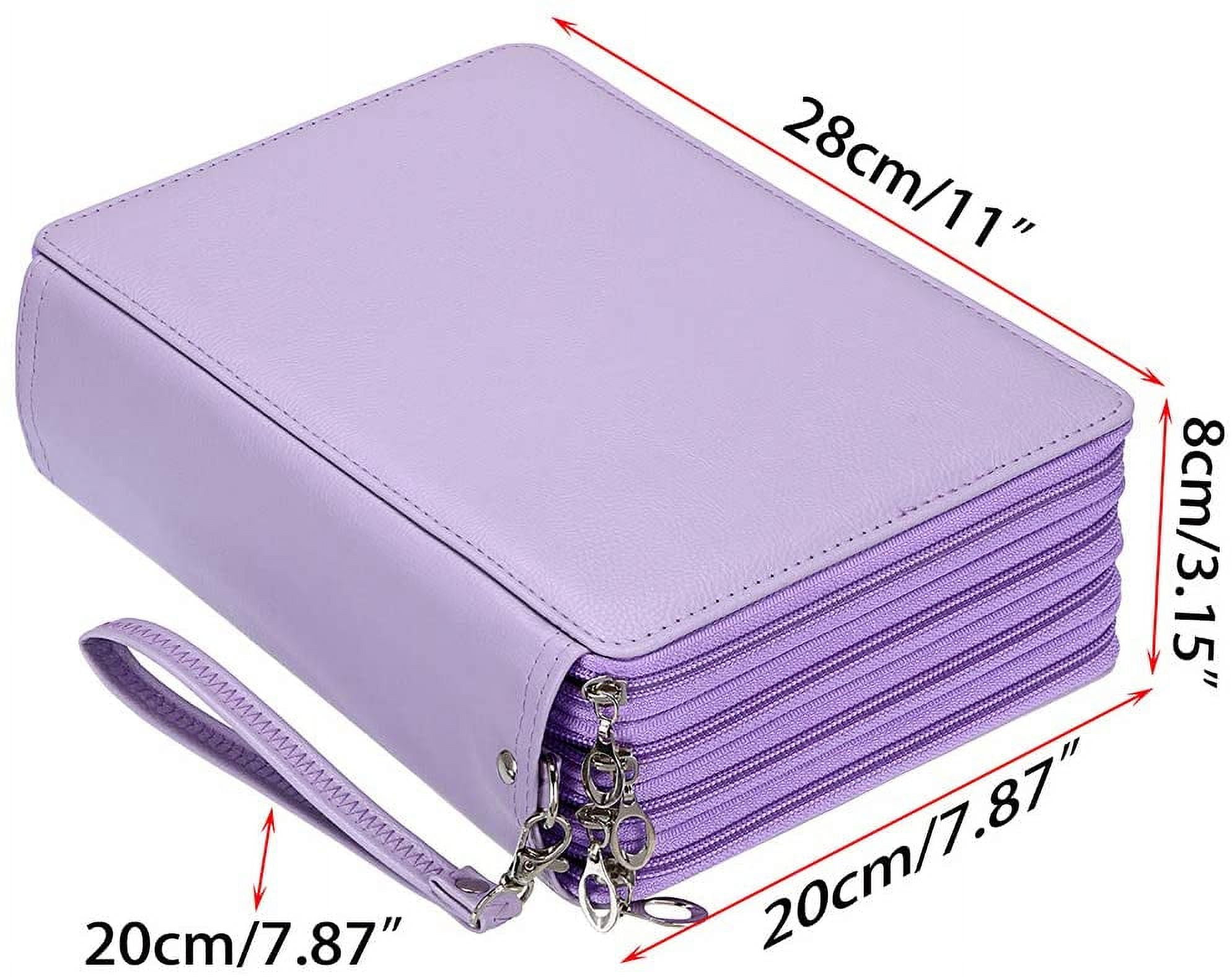 200 Slots Colored Pencil Organizer Case Holder With Removable Handle PU Leather Large Capacity For Colored Pencils And Watercolor Pencils Purple