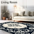 thumbnail image 2 of ODIKA 8'x10' Machine Washable Non-Slip Area Rug, Ornate Medallion Motif with Distressed Botanical Flourishes High Traffic Rug, Black, 658800, 2 of 7