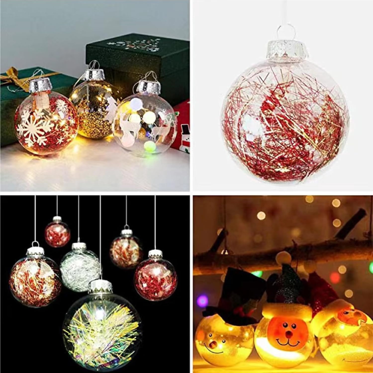 24 Pcs Fillable Christmas Tree Ornament Balls,Acrylic Decorations Balls for Hanging,2.36 in Plastic Transparent DIY Ornament Balls with Rope and Removable Metal Cap for New Years,Wedding Holiday