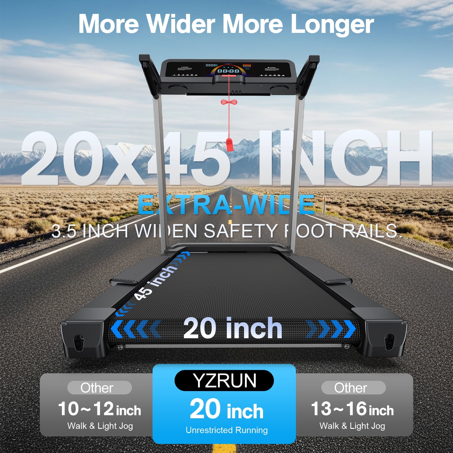 YZRUN 4 HP Incline Treadmill for Home, 450 lbs Capacity, Portable Folding Treadmill with 20"x 45"Running Area, Bluetooth Speaker，10 MPH