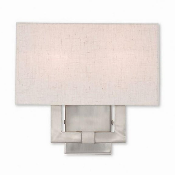2 Light Modern Steel Ada Wall Sconce with Rectangular Oatmeal Fabric Shade-12.63 inches H By 13 inches W-Brushed Nickel Finish Bailey Street Home