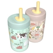 Zak Designs 12oz Barnyard Bunch Durable Plastic Capri Tumbler with Straw, 2 Pack