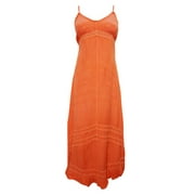 Mogul Women Scoop Neck Dress Spaghetti Strap Orange Maxi Beach Dresses
