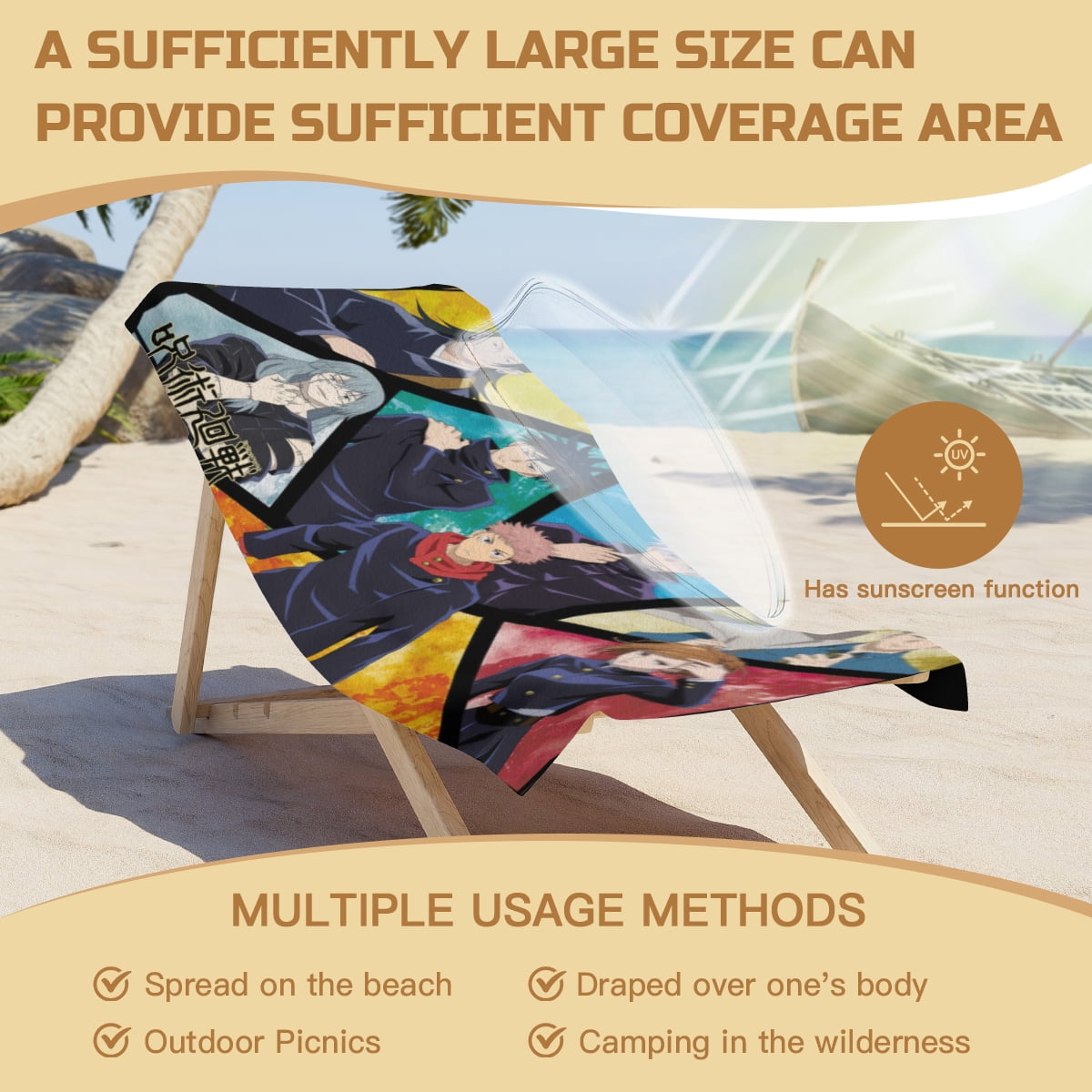Jujutsu kaisen Beach Towel Gift for Women Girls Boys Teenager Men 30"x60" Quick Drying Microfiber