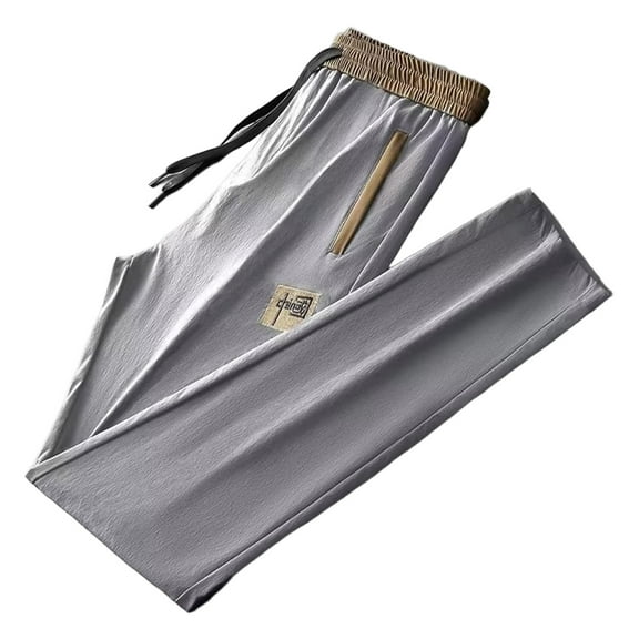 OSOLU Solid Color Men's High Stretch Ice Silk Pants For Summer Outdoor Sports Light Ice Sweatpants Trousers Everyday Comfort Versatile Bottoms