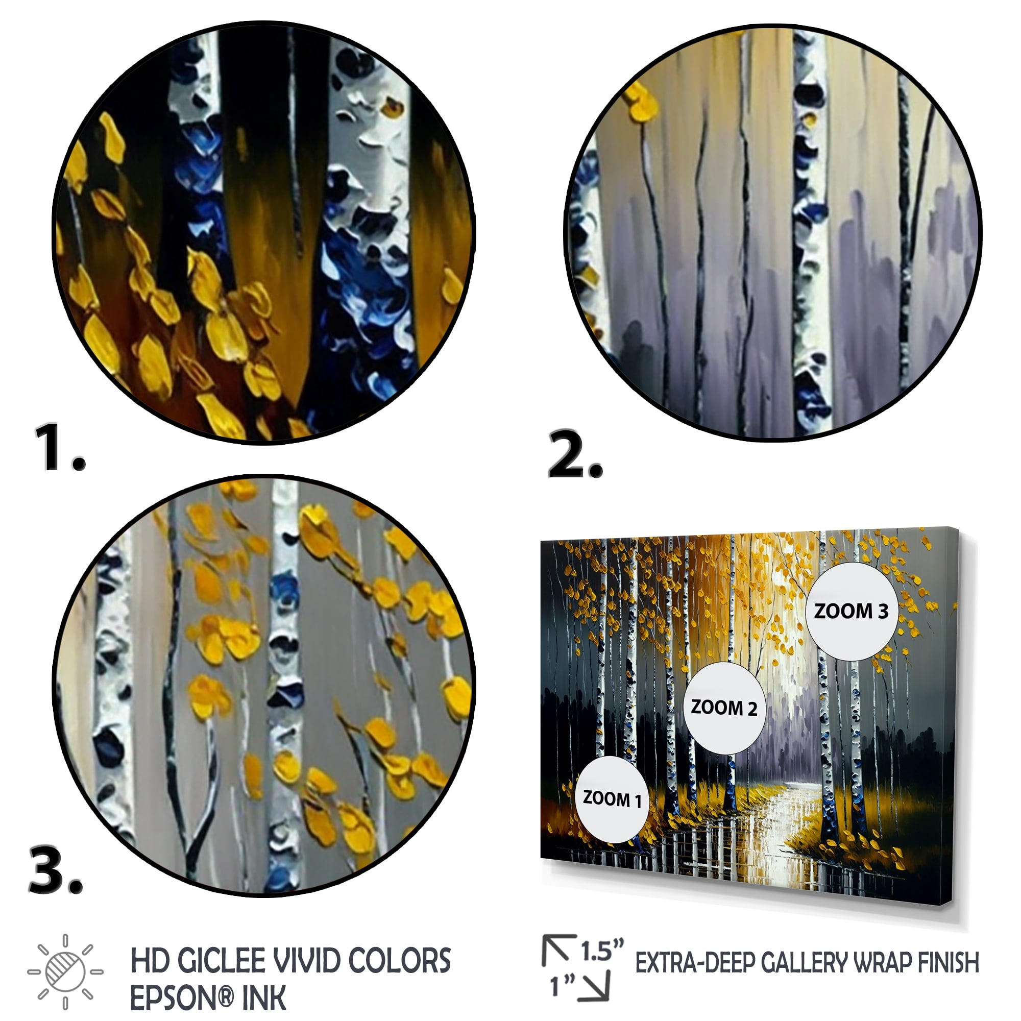 Designart Monochrome Golden Birch Trees By The River II Canvas Wall Art