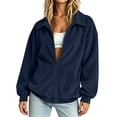 thumbnail image 2 of Horkkom Zip Up Jackets for Women Long Sleeve Solid Color Corduroy Jacket Casual Loose Collared Jacket with Pockets XL, 2 of 9
