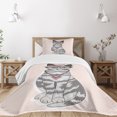 thumbnail image 3 of Ambesonne Cat Quilted Bedspread Set 2 Pcs, Art Kitty Glasses Illustration, Twin Size, Pale Pink Grey, 3 of 6