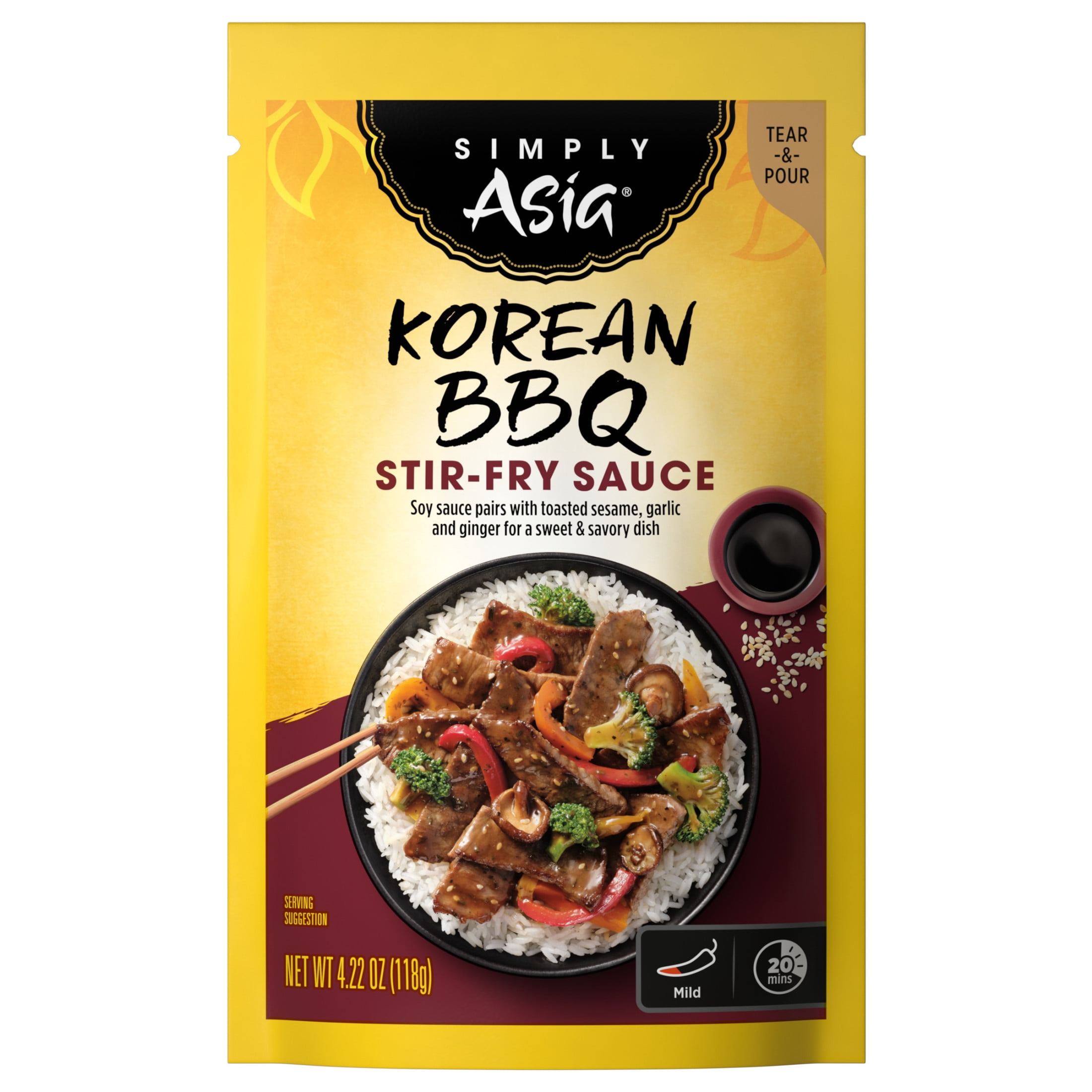 (6 pack) Simply Asia Korean BBQ Stir-Fry Sauce, 4.22 oz Pouch
