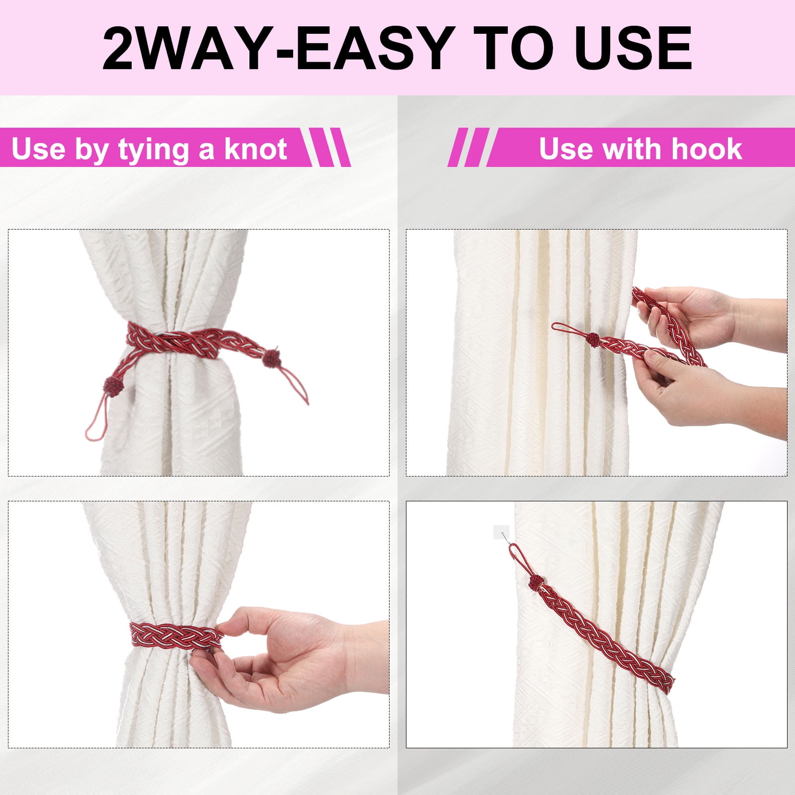 Unique Bargains Curtain Tiebacks Braided Drapery Holdback Light Green 22" 2 Pcs