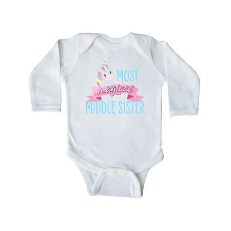 

Inktastic Most Magical Middle Sister- cute unicorn Gift Baby Girl Long Sleeve Bodysuit