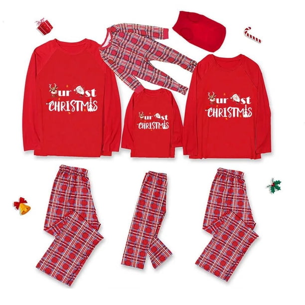Pijamas familiares navideños, conjunto de pijamas a juego con ciervo y Papá Noel, 2023
