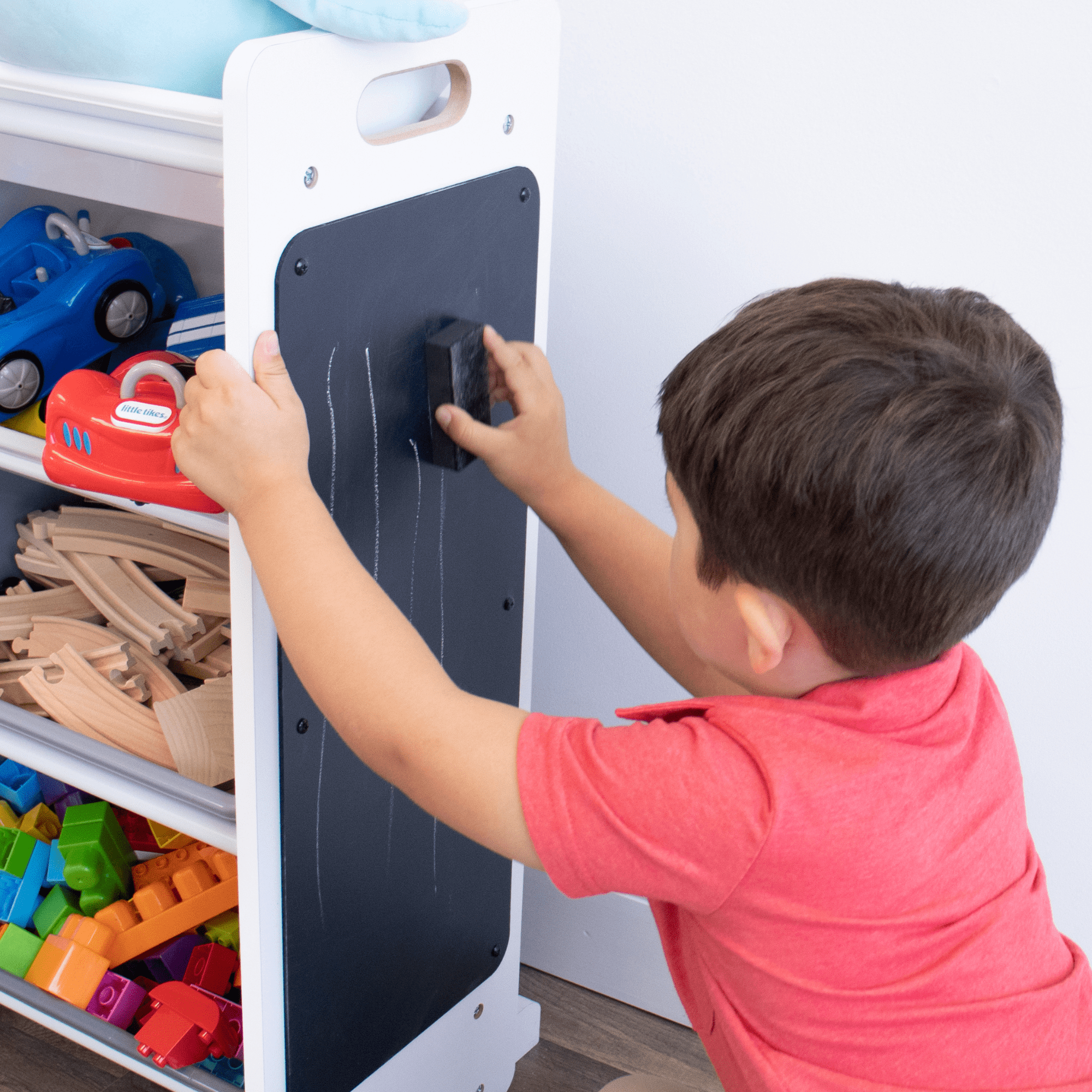 Humble Crew Storage Organizer with 16 Plastic Bins for Kids & Toddlers, White/Grey/Chalkboard