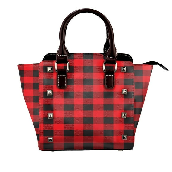 Buffalo Plaid Red Black Rivet Fashion One-Shoulder Women's Handbag Tote Bag