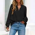thumbnail image 2 of Lenpel Women's Oversized Blouses Casual V Neck Quarter Button Embroidered Ruffle Long Sleeve Shirts Loose Tunic Tops(Black,Small), 2 of 6