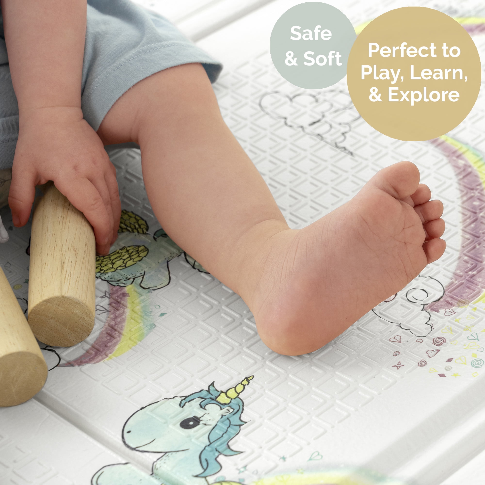 JumpOff Jo Large Foldable Kids Foam Play Mat, Padded Baby Floor Mat, 70 x 59 in - Fairy Unicorn