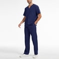 thumbnail image 6 of Homeyce Scrub Set for Men from Traditional Fit V-Neck Top with Natural Rise Drawstring Cargo Pant,Blue S, 6 of 6