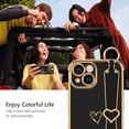 thumbnail image 5 of iPhone 15 Case, iPhone 15 Phone Case Love Heart Cute Case with Wristband Kickstand Holder Soft TPU Plating Bumper Protective Shockproof iPhone 15 Phone Case Cover for Girls Women, Black, 5 of 8