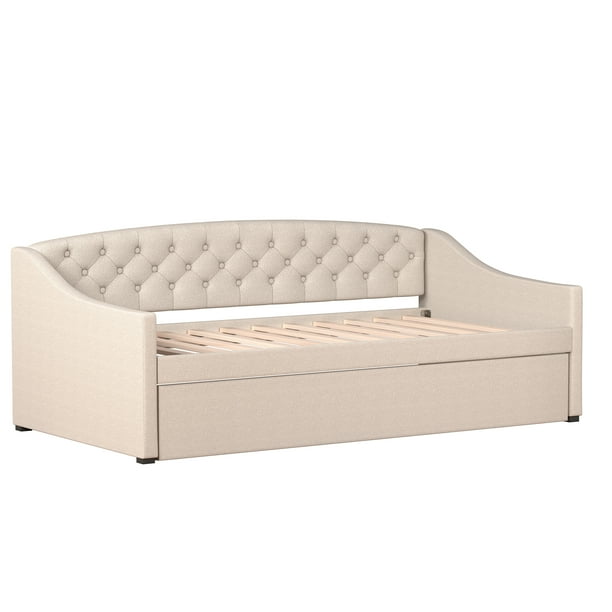 Zoey Tufted Upholstered Twin Daybed With Trundle, Cream, by Hillsdale