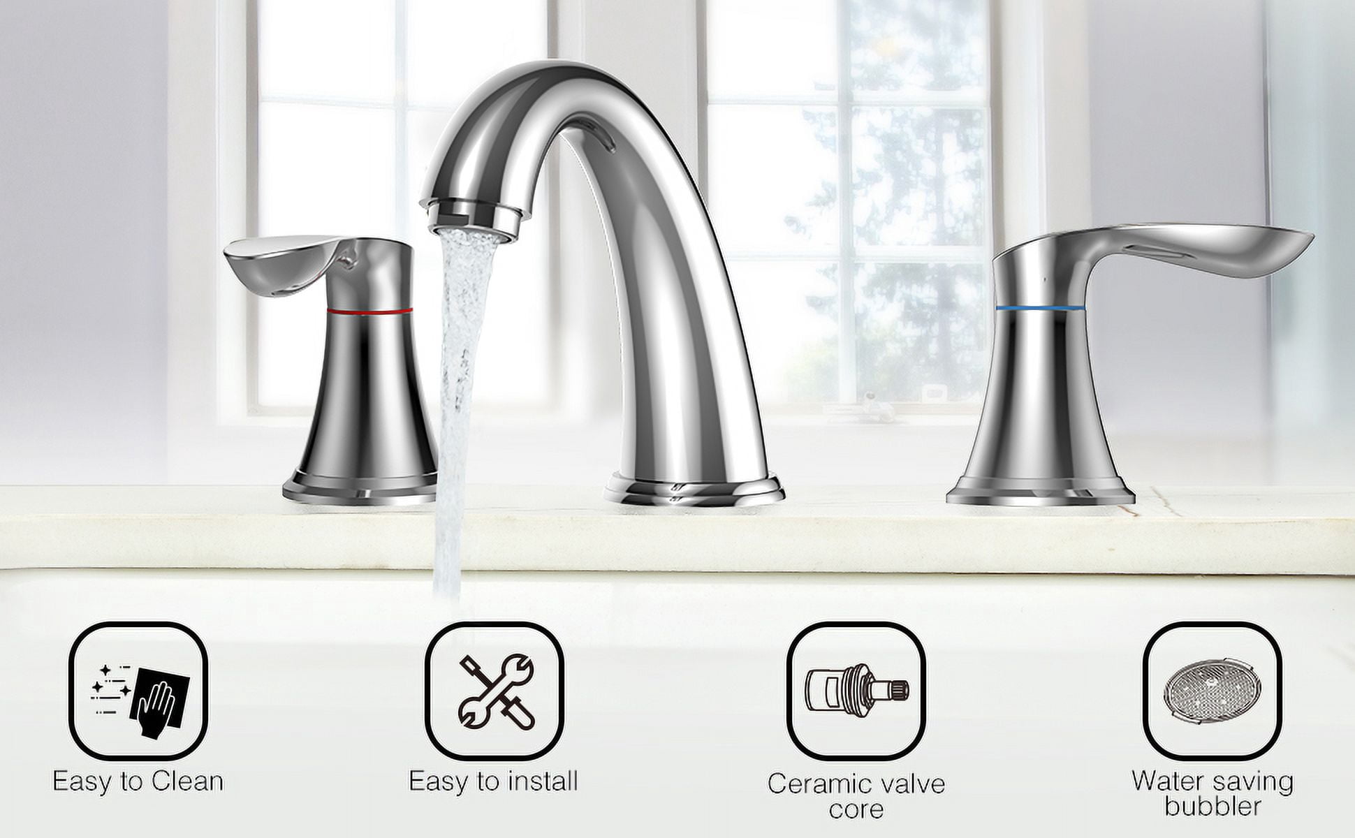 Accreate 8 Inch Bathroom Faucets for Sink 3 Hole with Pop up Drain and cUPC Lead-Free Hose