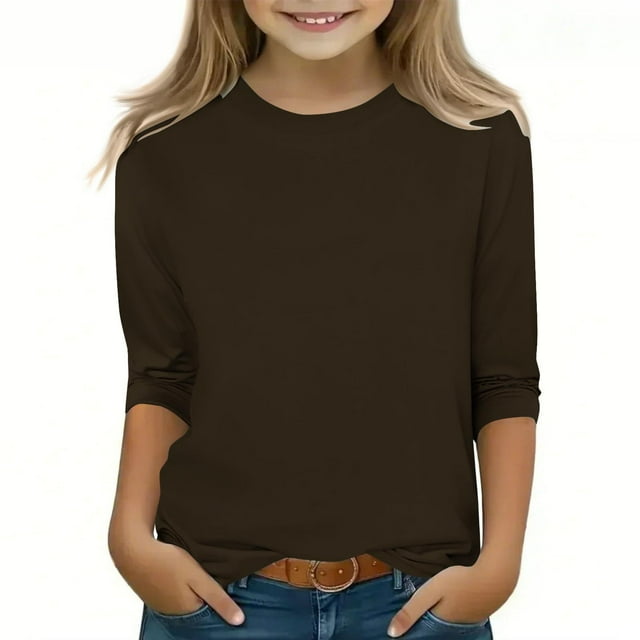 asjyhkr 3-12 Ans Enfants Garçons Filles Chemises Col Rond Manches 3/4 Chandail Extensible Léger Confortable Doux Respirant Décontracté Extérieur Jeu Entraînement Hauts, Taille 110-160