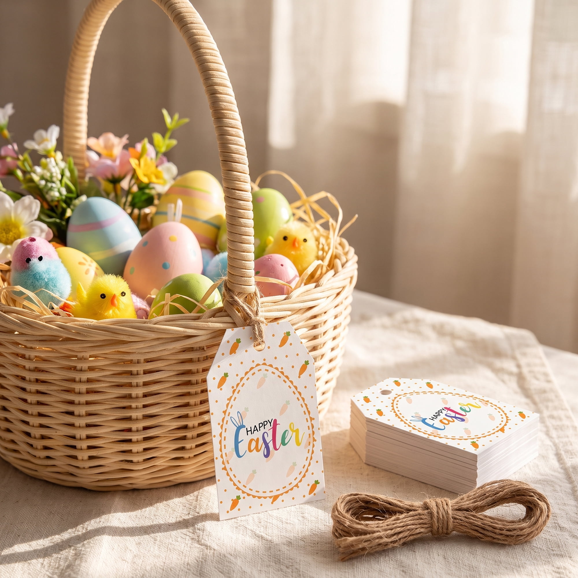 Unique Bargains 100Pcs Easter Gift Tags with Twine Carrot Egg Pattern 2" x 3.1"