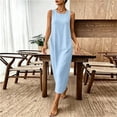 thumbnail image 4 of Ayolanni Blue Dresses for Women Crew Neck Sleeveless Cotton Linen A-Line Maxi Dress Solid Going Out Work Flowy Sundress XXL, 4 of 9