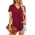 thumbnail image 2 of Fancyglim Womens Tunic Tops Summer Short Sleeve V Neck Shirts Blouse Burgundy M, 2 of 5