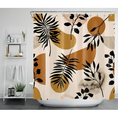 HVEST Boho Botanical Bathroom Shower Curtain,Abstract Brown Leaves Shower Curtain for Bathroom Decor,Waterproof and Easy Care Fabric Bath Curtain Accessories Set with Hooks,72X78 Inches