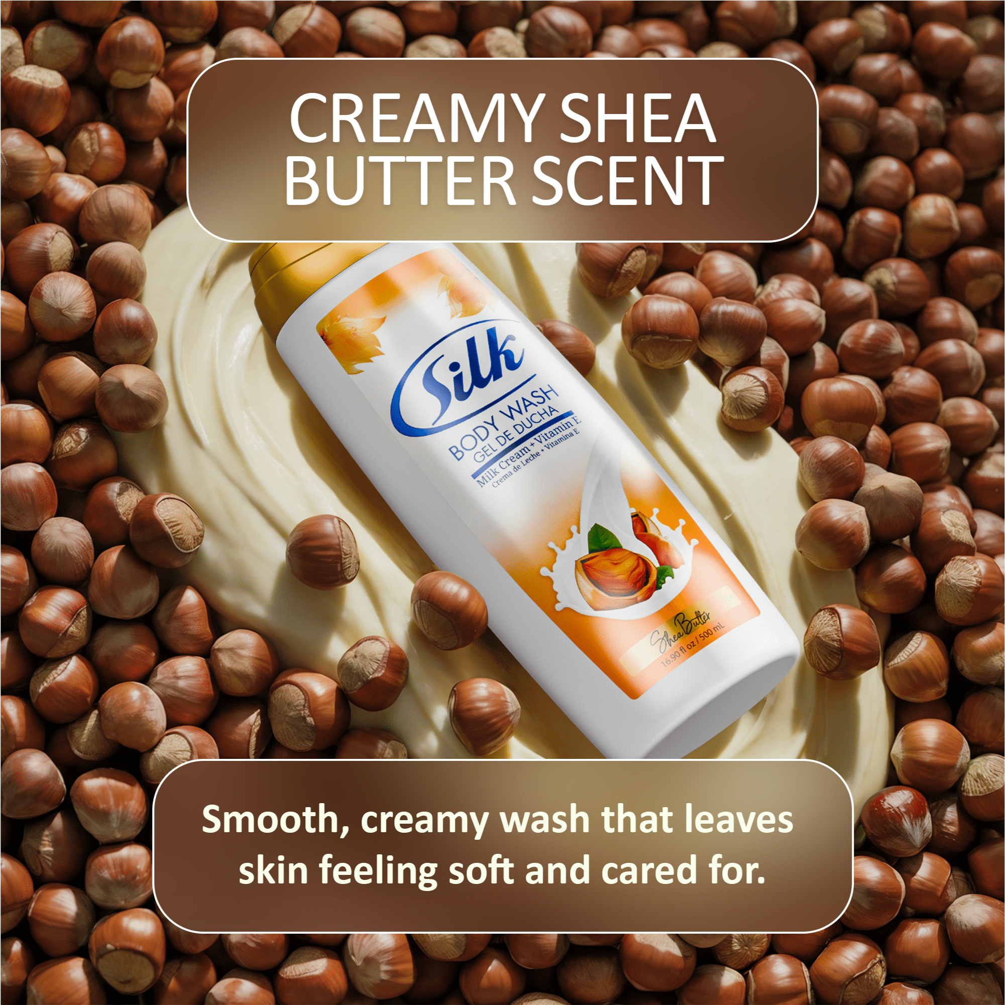 Silk Shea Butter Organic Body Wash Women and Men, Moisturizing Shower Gel for All Skin Types 16.9 fl oz