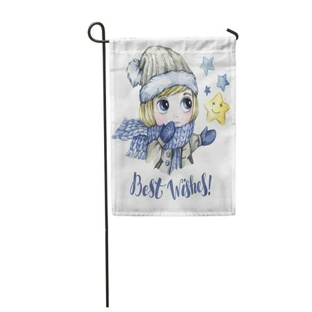 Garden Best Buys Discount Code KDAGR Winter Holidays Watercolor Little Boy Looks at The Stars New Year Words Best Withes Garden Flag Decorative Flag House Banner 12x18 inch ()