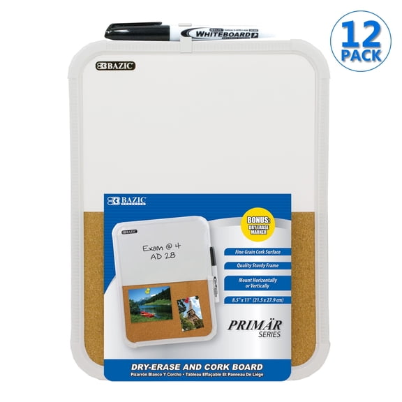 BAZIC Dry Erase / Cork Combo Board with Marker, 8.5 x 11 In
