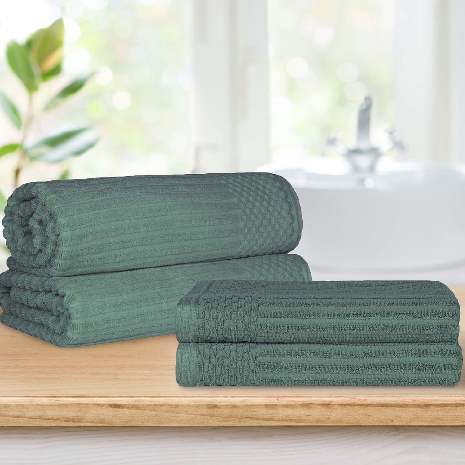 Superior Ribbed Cotton 4-Piece Basil Bath Sheet/ Towel Set