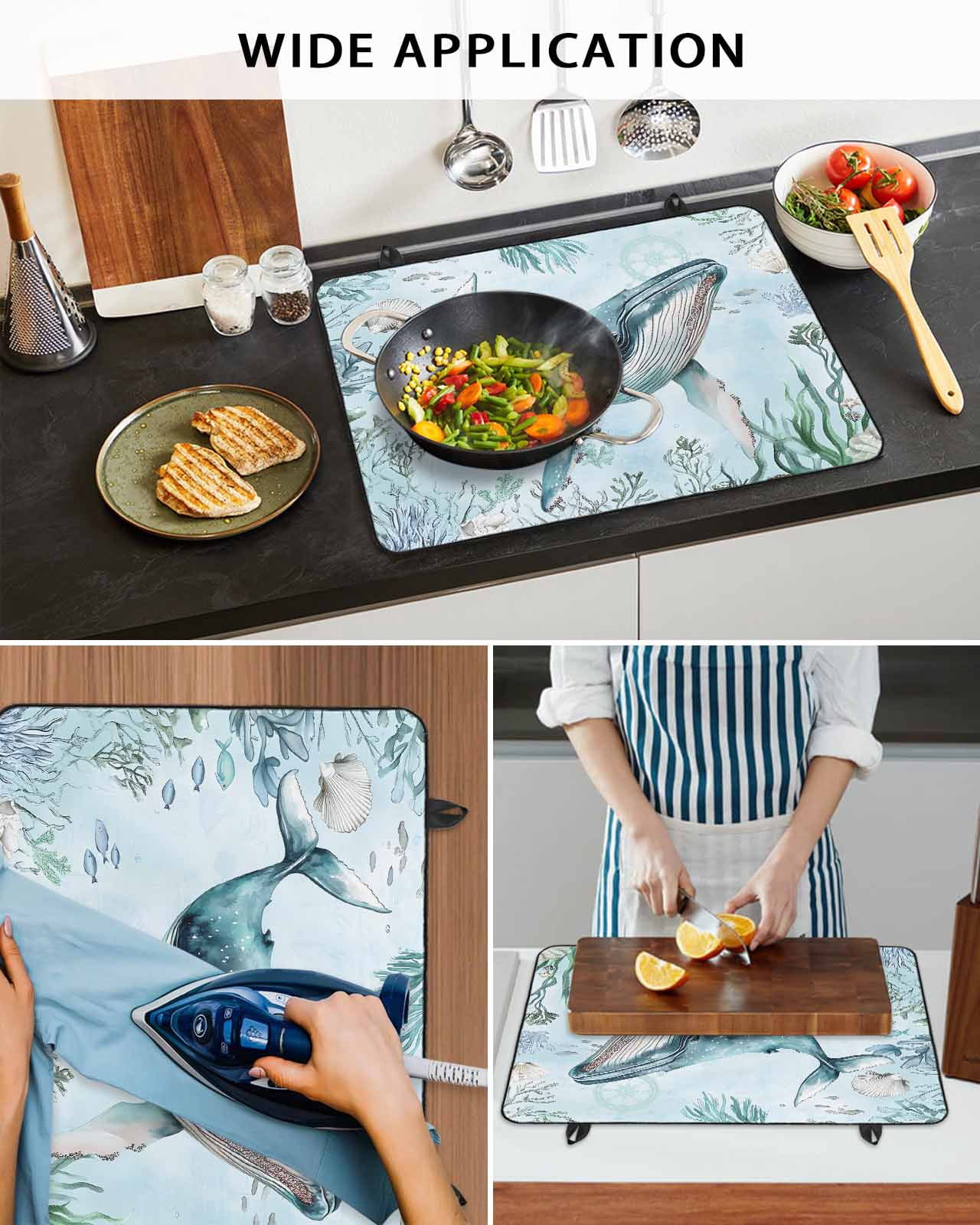 nqOlkjepod Large Induction Cooktop Protector Mat 24"x21", Coastal Whale Stove Top Covers for Electric Stove, Nautical Ocean Shells Seaweed Coral Stove Burner Cover Mats, Glass Top Stove Cover