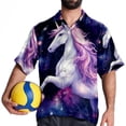 thumbnail image 4 of Starry Unicorn Men's Short Sleeve Hawaiian Beach Poplin Shirt Casual Printed Button Down Summer Unisex Shirt, 4 of 6