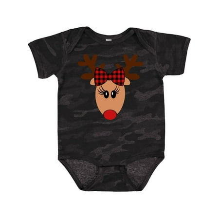 

Inktastic Cute Girl Reindeer with Buffalo Plaid Bow Boys or Girls Baby Bodysuit