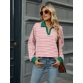 thumbnail image 3 of OBEEII Sweatshirts for Women Comfy Chic Loose Fall Clothes Pink White Striped Shirts Plus Size V Neck Pullover Tops, 3 of 7