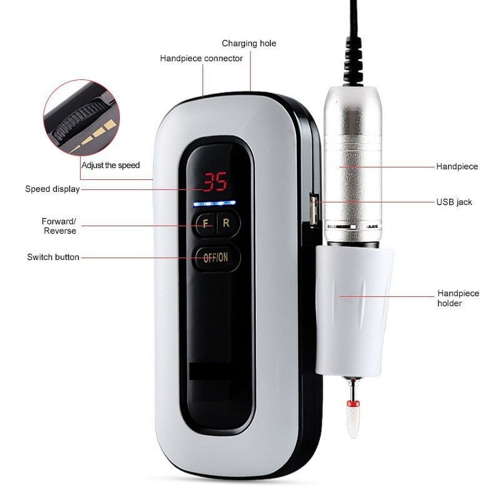 35000RPM Electric Nail Drill, Portable Manicure Machine For Acrylic Gel Polish, Nails Sander, Rechargeable Nail Salon ,Low Noise