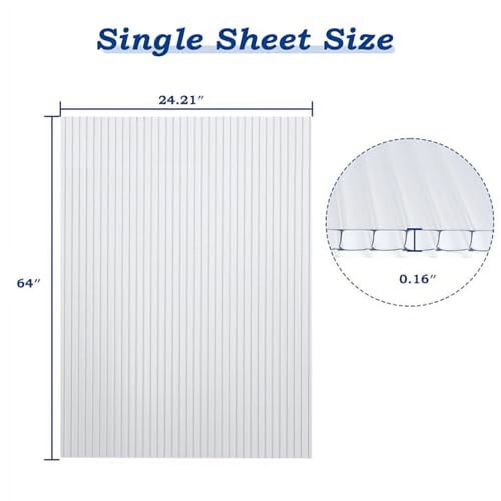 BPS 6Pcs 24'' (W) x 64'' (L) x 0.16'' Polycarbonate Panels, Waterproof UV Protected Reinforced Sheets, Outdoor Greenhouse and Gazebo Covering, Twin-Wall Clear Sheets
