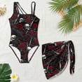 thumbnail image 3 of Xixirimido Skull Crow Red Roses Print Girls Swimsuits Set One Piece Swimsuit with Mesh Cover Up Quick Dry Summer Bathing Suit with Adjustable Strap & Removable Bra, Size 11-12 Years, 3 of 7