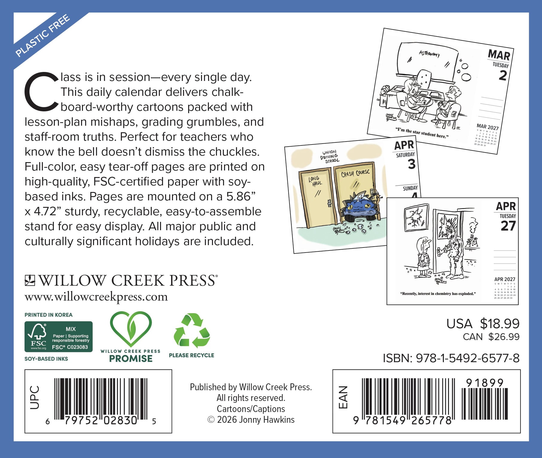 Willow Creek Press, Teacher Cartoon A Day by Jonny Hawkins 2027 Box Calendar