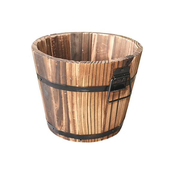 Meoldis Wooden Barrel Planter - Rustic Antiseptic Wood Flower Pot for Succulents, Herbs, Cacti, Indoor & Outdoor Garden Decor