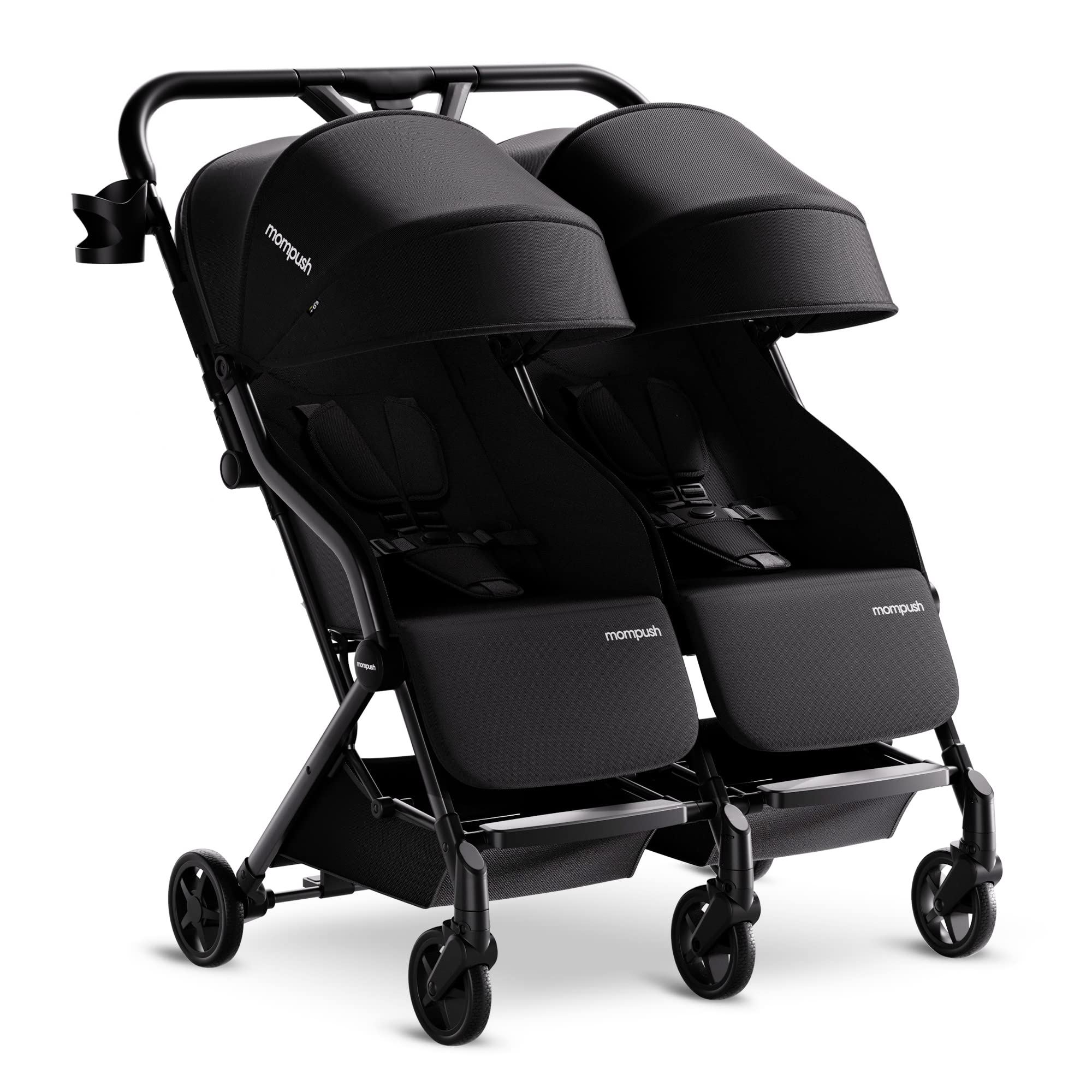 Mompush Lithe Double Stroller with Two Large Individual Side by Side Recline Seat, Black, 24.5LB, Unisex
